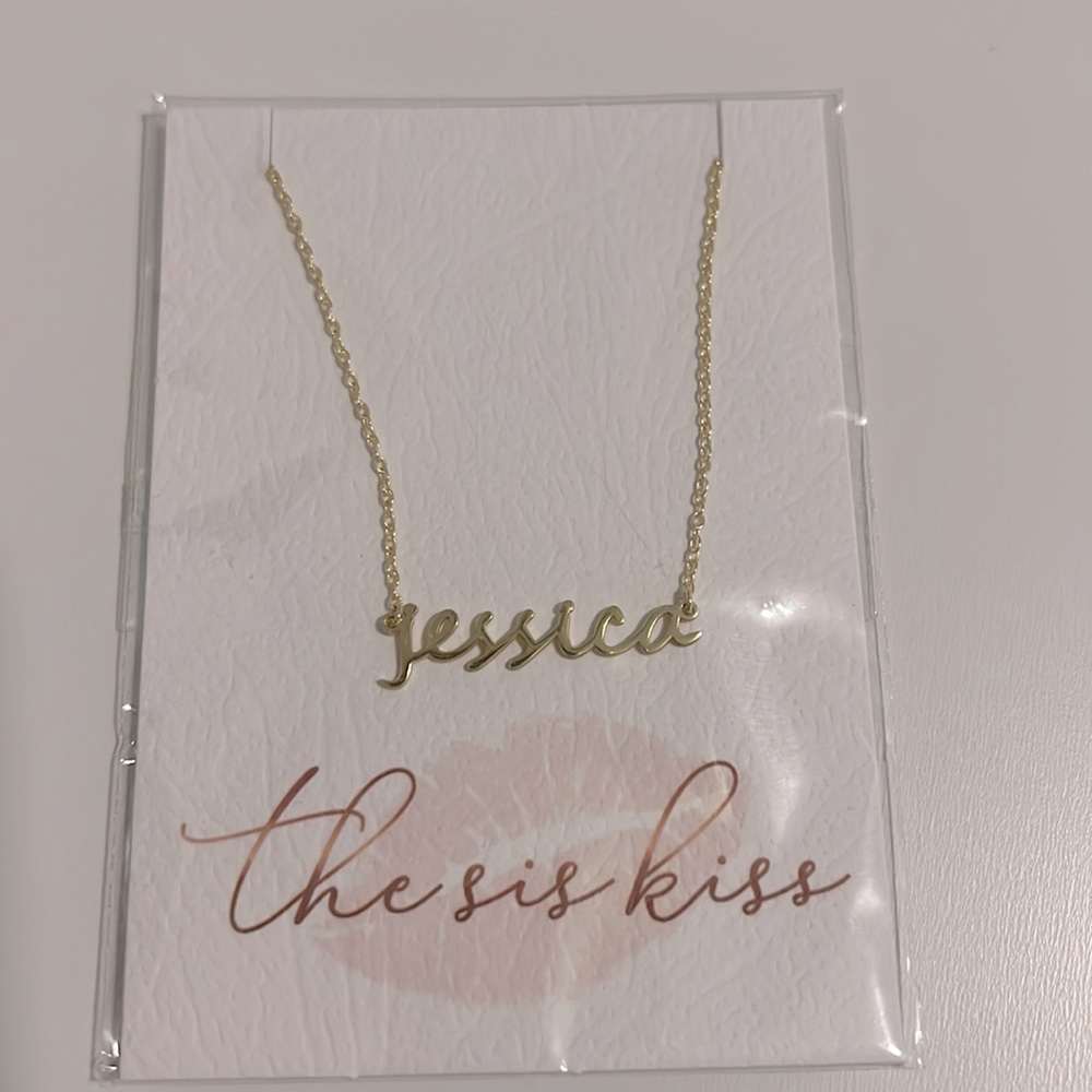 The Sis Kiss Jessica Dainty Name Gold Necklace NWT